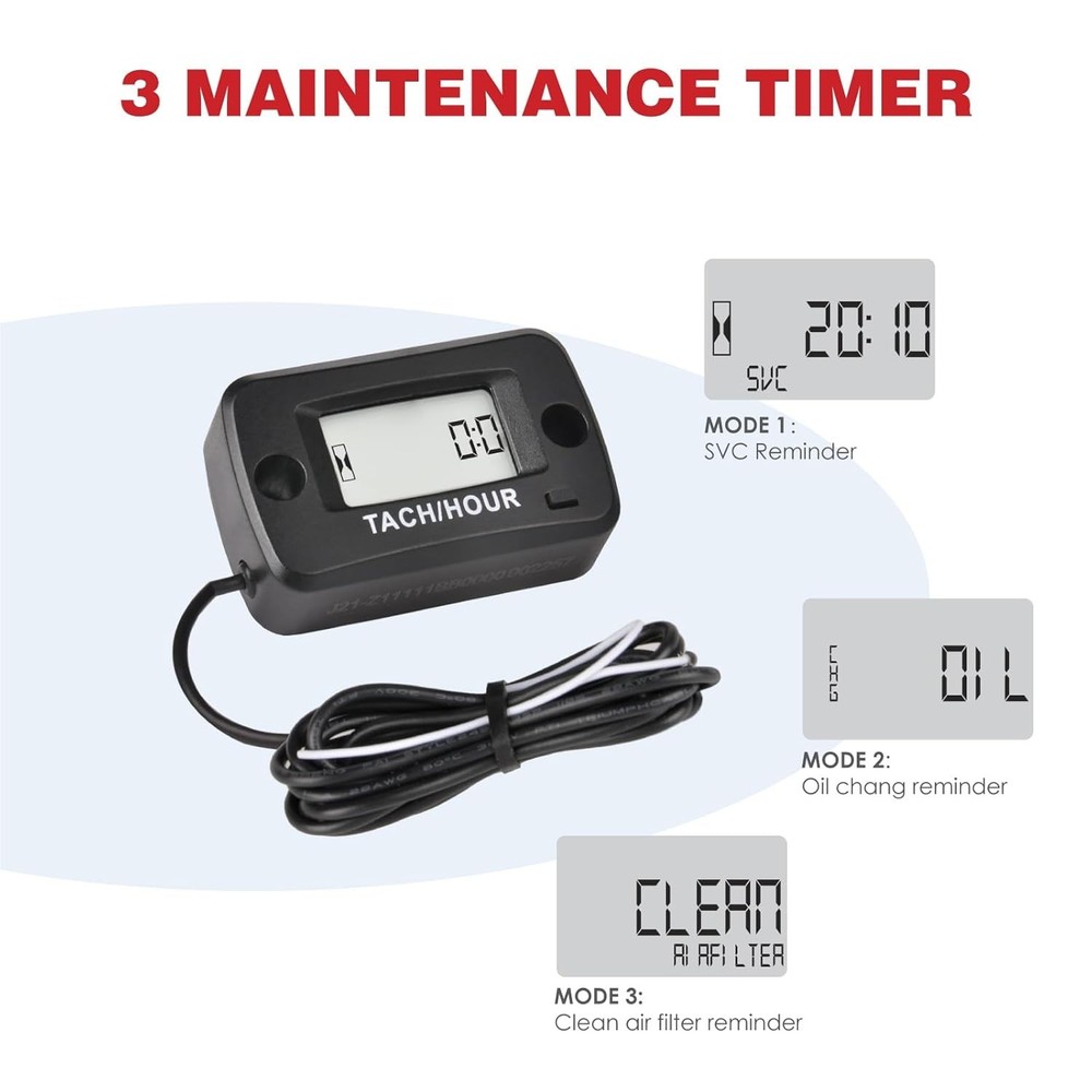 Tach Hour Meter Digital LCD Inductive Tachometer Timing Self-Powered IP68 Retail