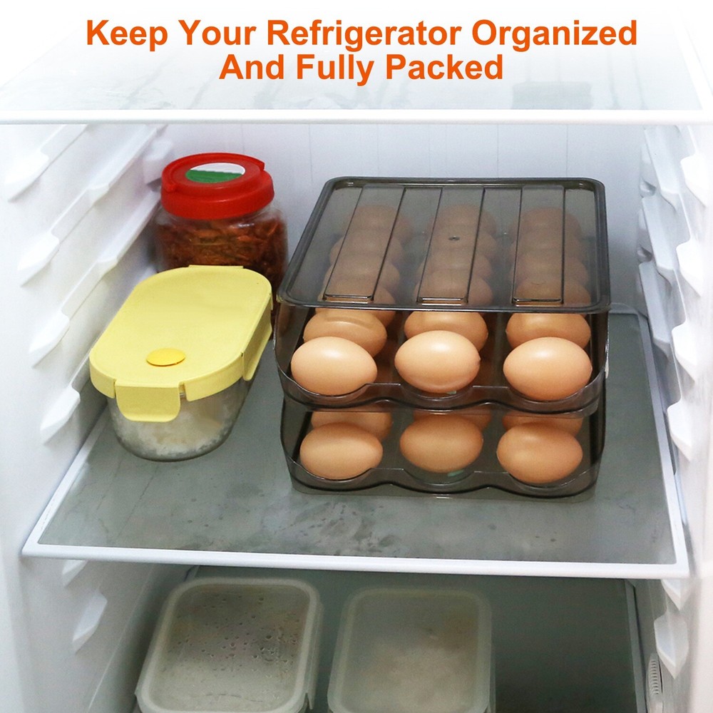 Auto Rolling Egg Holder Storage Box for Refrigerator Egg Tray Fridge Container