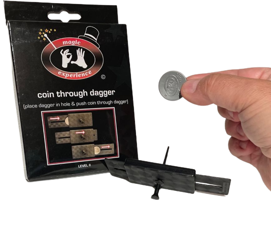 COIN THROUGH DAGGER Close Up Magic Trick Super Spike Sword Frame Slides Puzzle