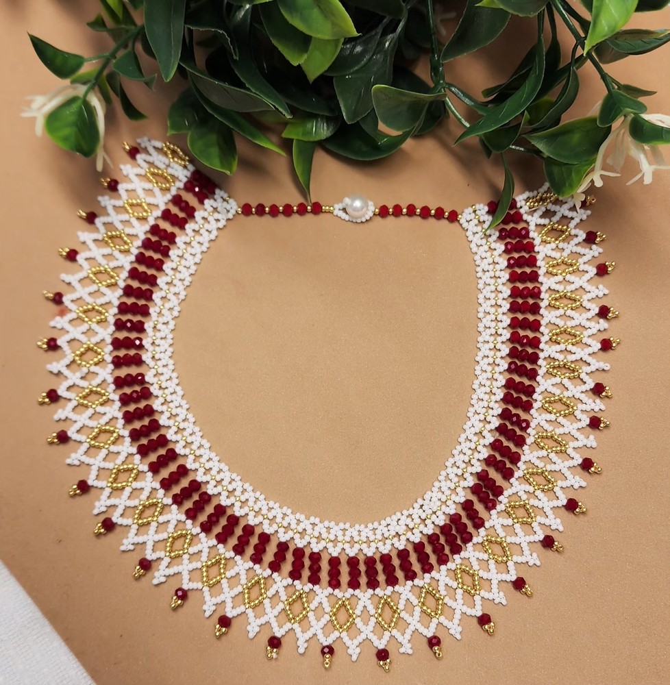 Red and White See Beads Necklace