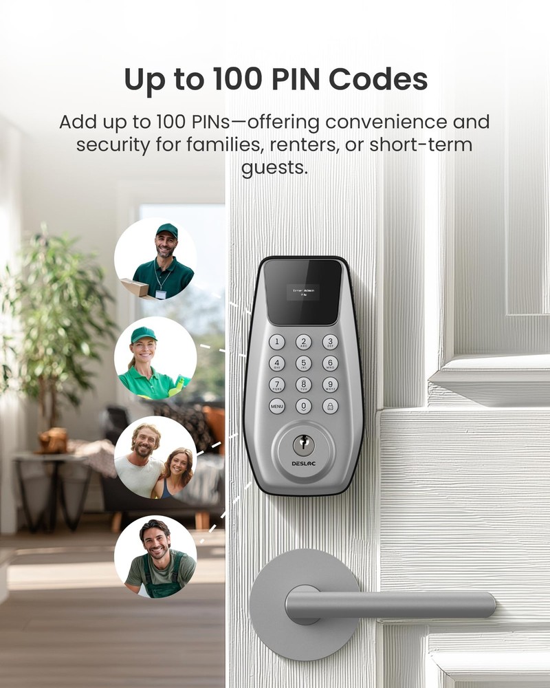 C100 Keyless Entry Door Lock Smart Deadbolt 100 Codes IP54 Waterproof Silver