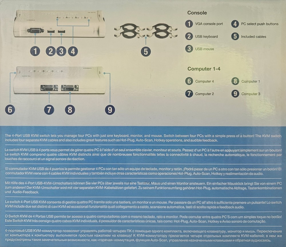 NEW TRENDnet TK (TK407K) 4-Ports External KVM switch USB