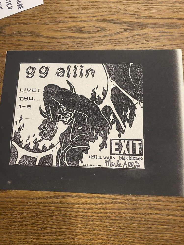 GG Allin Flyer Chicago 1/5/1989 Signed By Merle Allin
