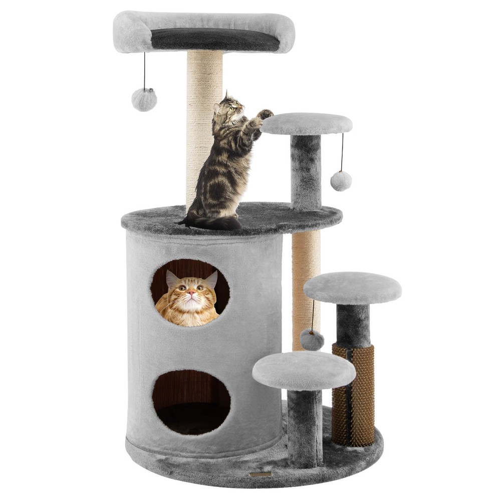40" Cat Tree Tower Multi-Level Activity Tree with 2-Tier Cat-Hole Condo Grey