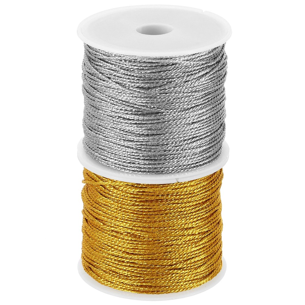 44yard Metallic Cord Set 2Rolls 0.8mm Dia Tinsel Ornament String Thread