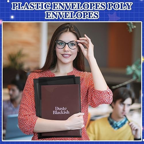 50 Pcs Plastic Envelopes Poly Envelopes File Folders with Snap Button Black