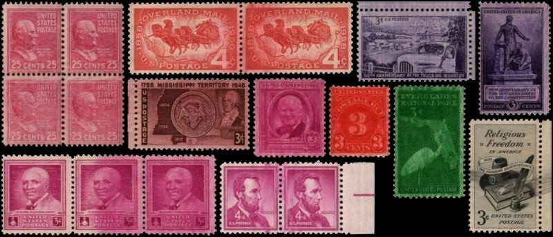 MINT OG NH { 11 DIFF. OVERINKING, UNDERINKING, DRY PRINTING, SMEARS } EFO ERRORS