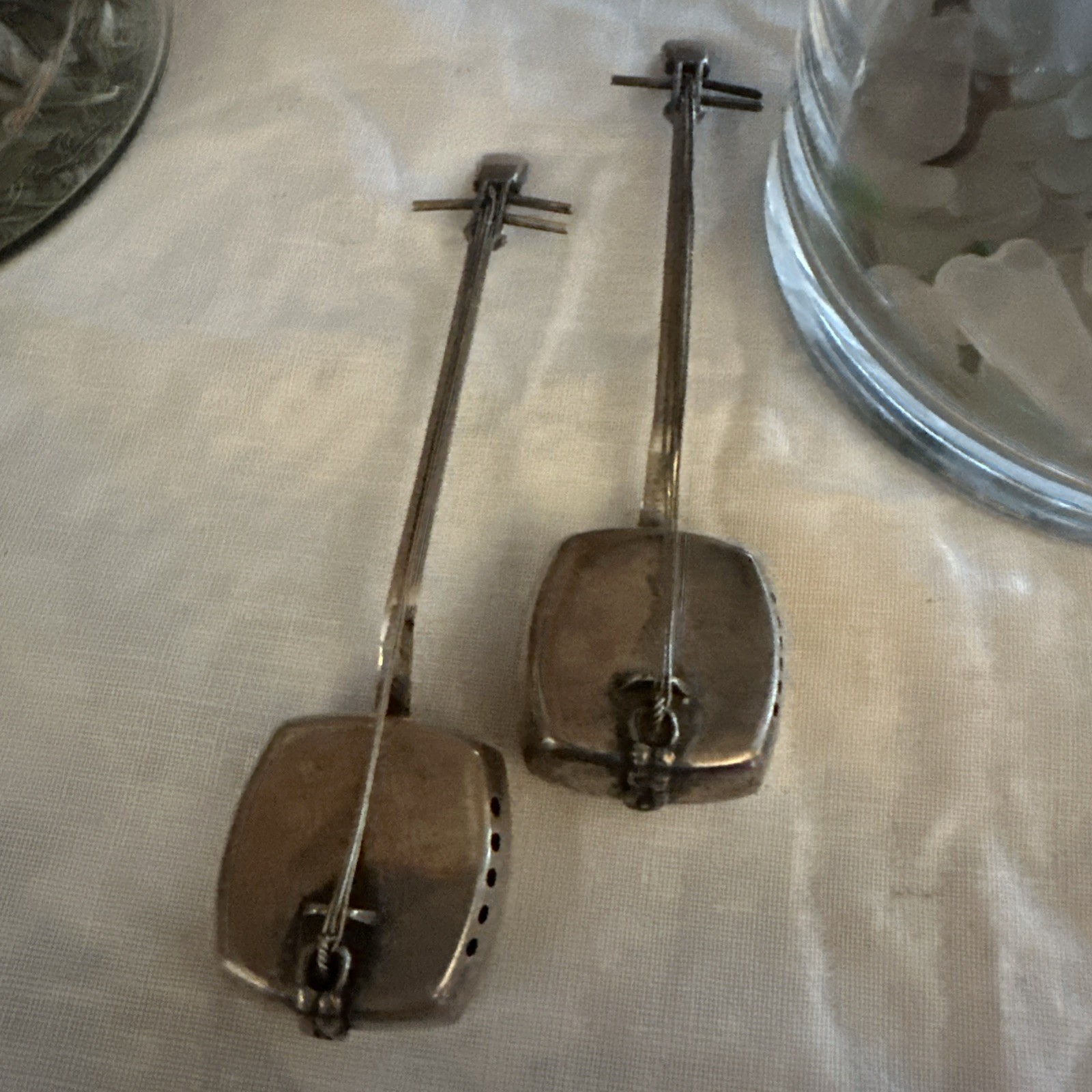 Pair Of  (2) Japanese Shamisen Lute .925 Sterling Silver Salt & Pepper Shakers