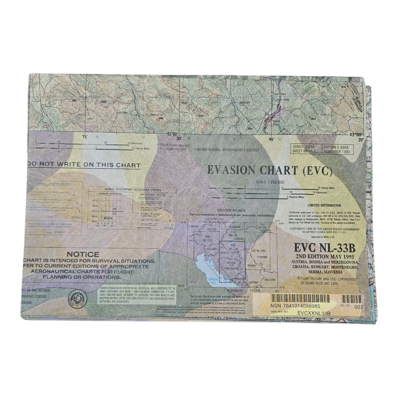 1995 Evasion Chart (EVC) Map NL-33B Austria, Bosnia, Herzegovina, And More!