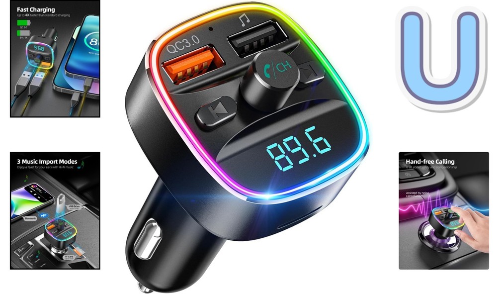 Bluetooth FM Transmitter with Dual USB Charger & LED Light - Crystal Clear Audio