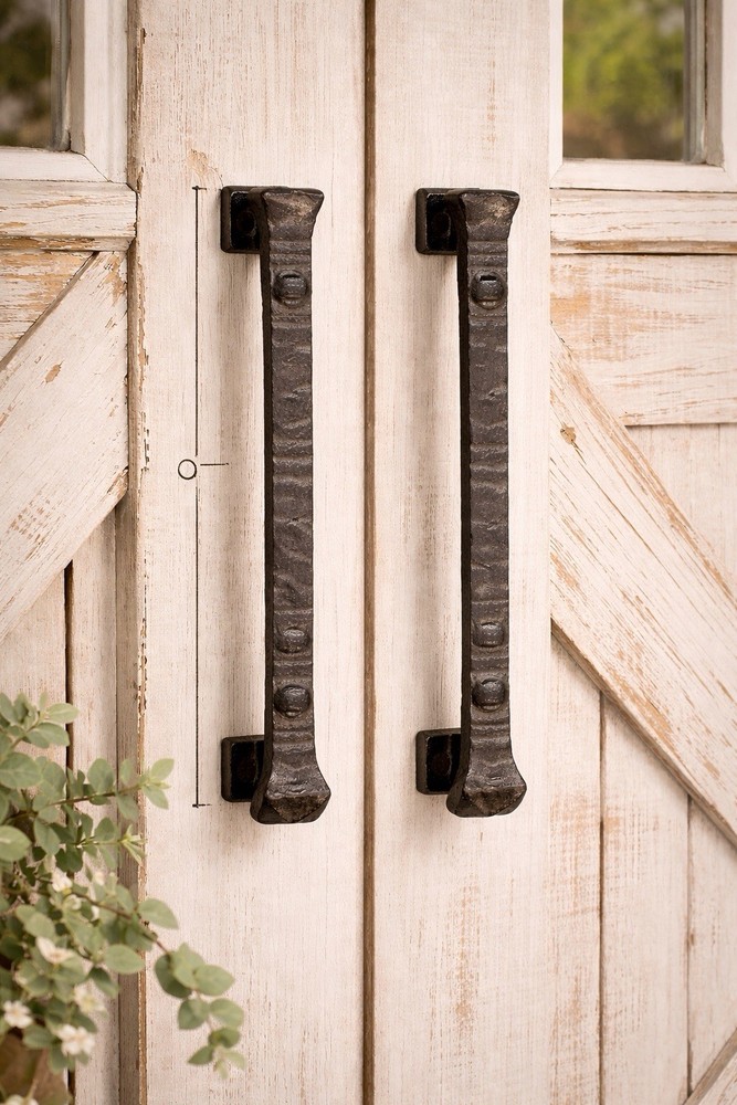 2 Large Solid Heavy Cast Iron Rustic Barn Handle Gate Pull Shed Door Handles 9”