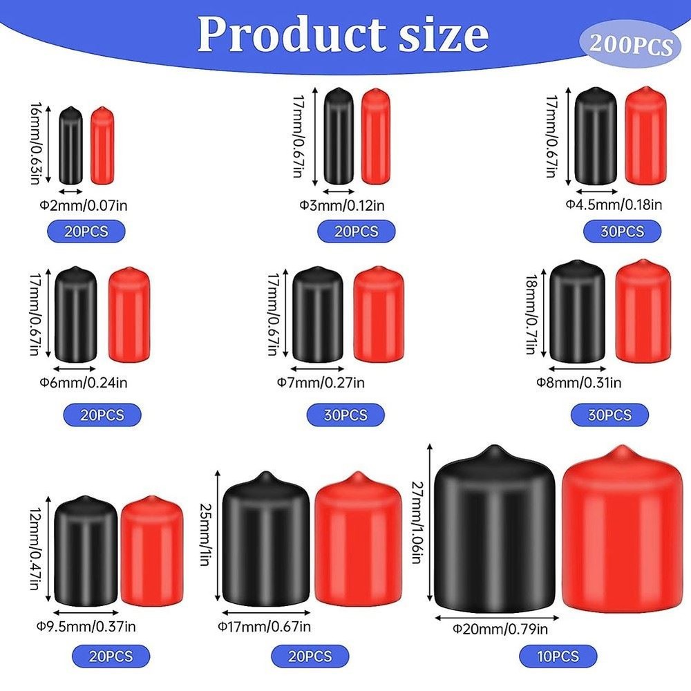 200 Pieces Rubber End Caps Flexible Screw Thread Bolt Protector Caps H6M5