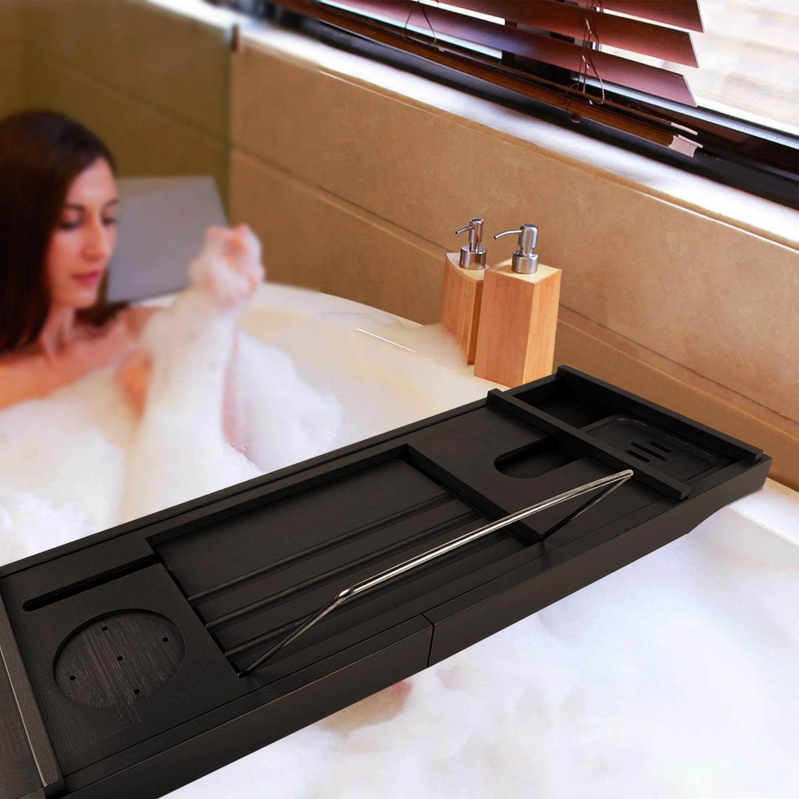 Bathtub Tray Caddy,Bathroom ,Expandable Bath Tray,Can be Placed Book and Inte...