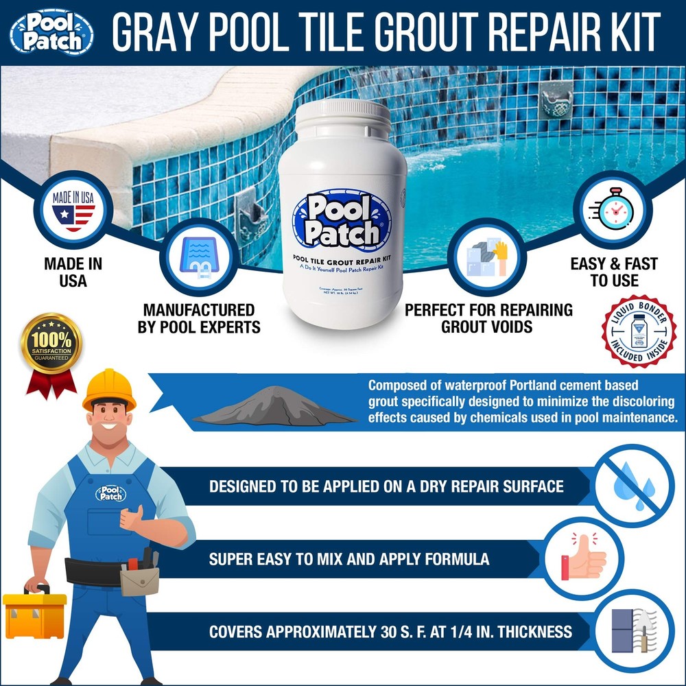 Gray Pool Tile Grout Repair Kit, 10-Pound, Gray