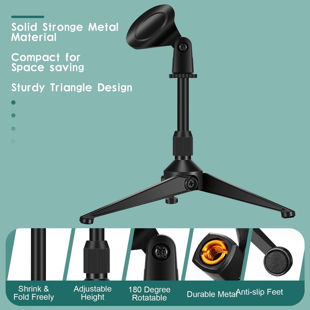 3 Pack Desktop Mic Stand Portable Foldable Tripod Adjustable Height Tabletop