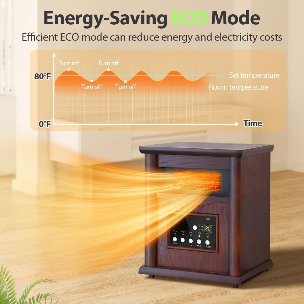 Trustech Infrared Electric Space Heater 1500W w/ Remote Control ECO Mode Cherry