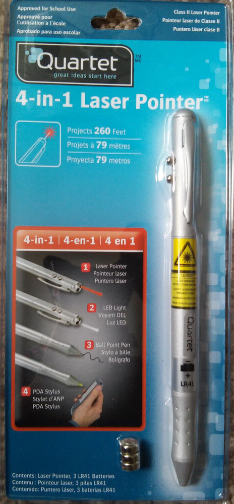New Quartet 4-in-1 Laser Pointer - Pointer/LED Light/Ball Point Pen/PDA Stylus