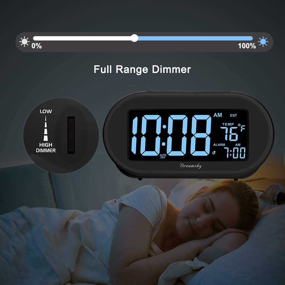 Small Black Digital Alarm Clock With Dimmable Lcd Usb Charging And Auto Set