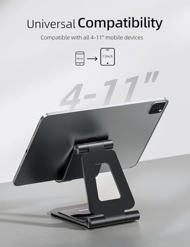 iPad Stand with Cord Holder, Fully Adjustable Foldable Desktop Tablet A-Black