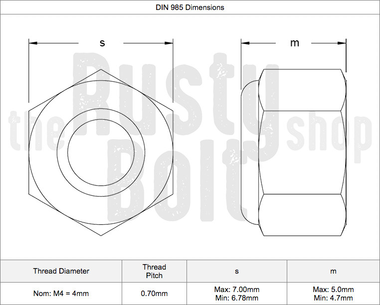 M4 Nylon Inserted Lock Nut, A2 304 18-8, Stainless Steel