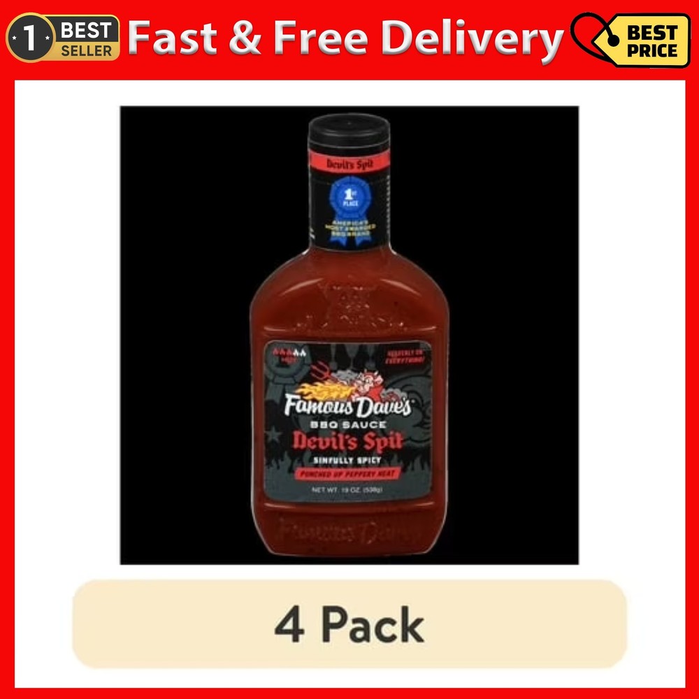 (4 pack) Famous Dave's Devil's Spit BBQ Sauce, 19 oz