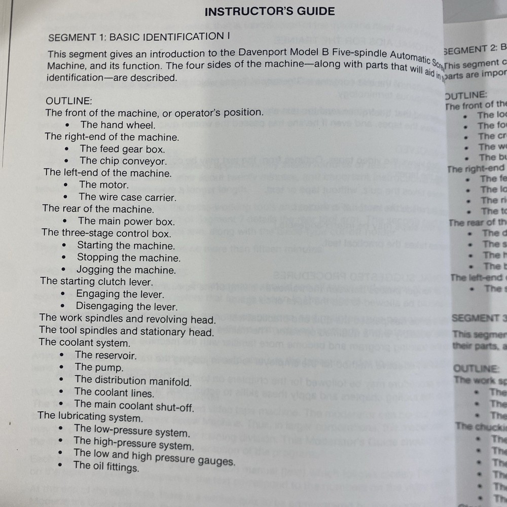 Vtg Davenport 5 Spindle Automatic Screw Machine Operators Training Manual