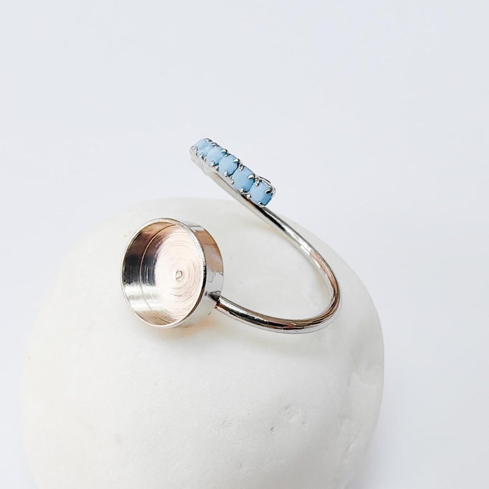 Turquoise Ring Blank Base Bezel Setting Adjustable 10mm Shiny Silver G37440