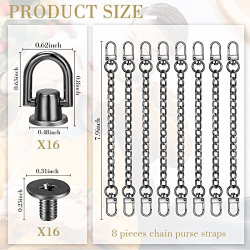 24 Pcs Purse Chain Strap D Ring Rivets Set Flat Purse Strap Extender Black