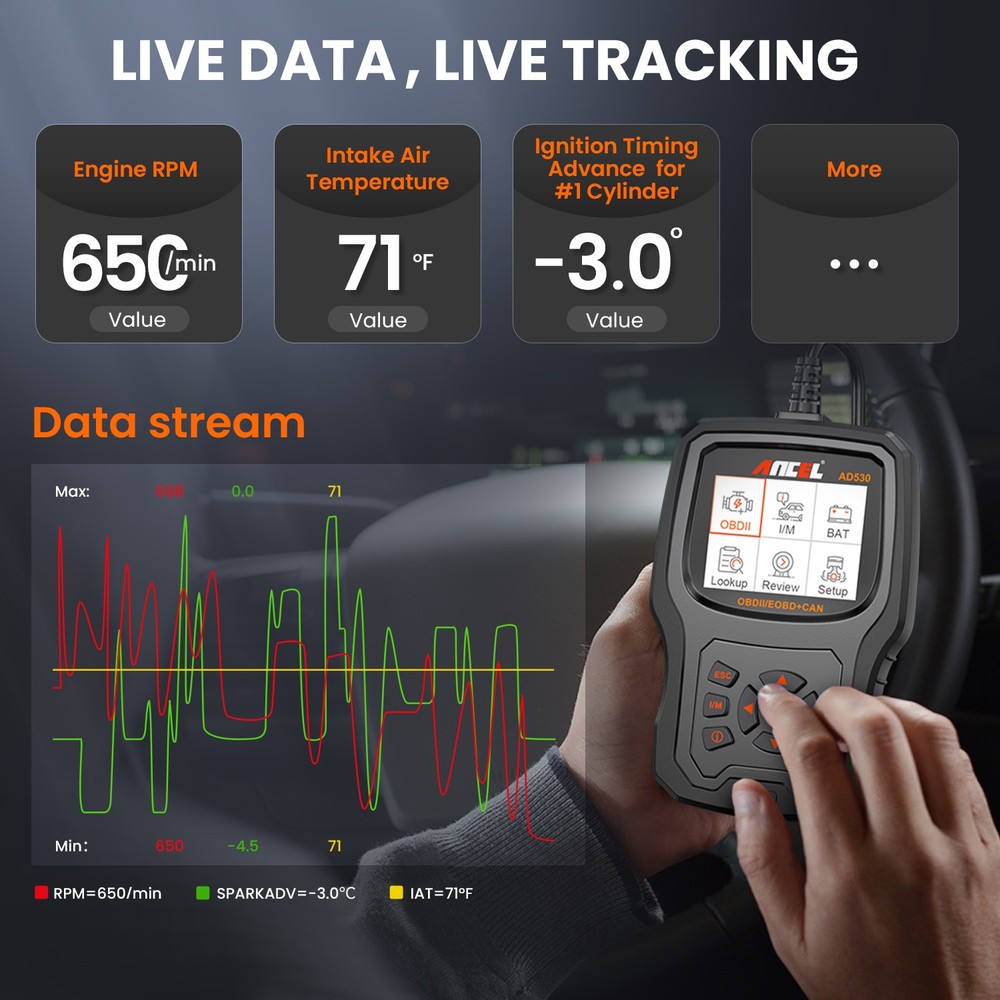ANCEL AD530 OBD2 Code Reader Scanner Battery Test & Check Engine Diagnostic Tool