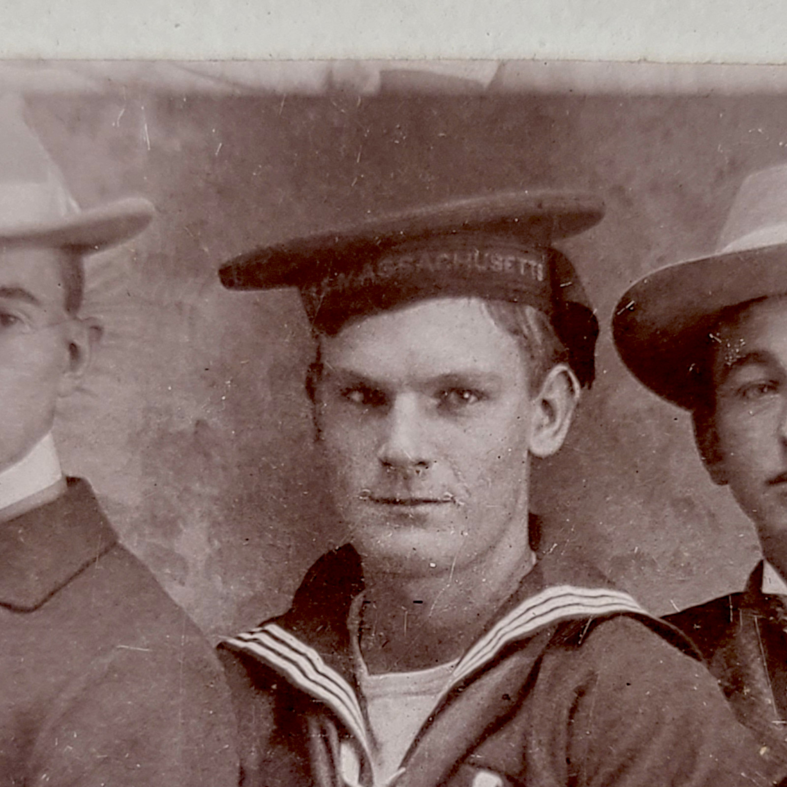 Antique USS MASSACHUSETTS Sailor Photo Mt Vernon NY Handsome Vintage Military