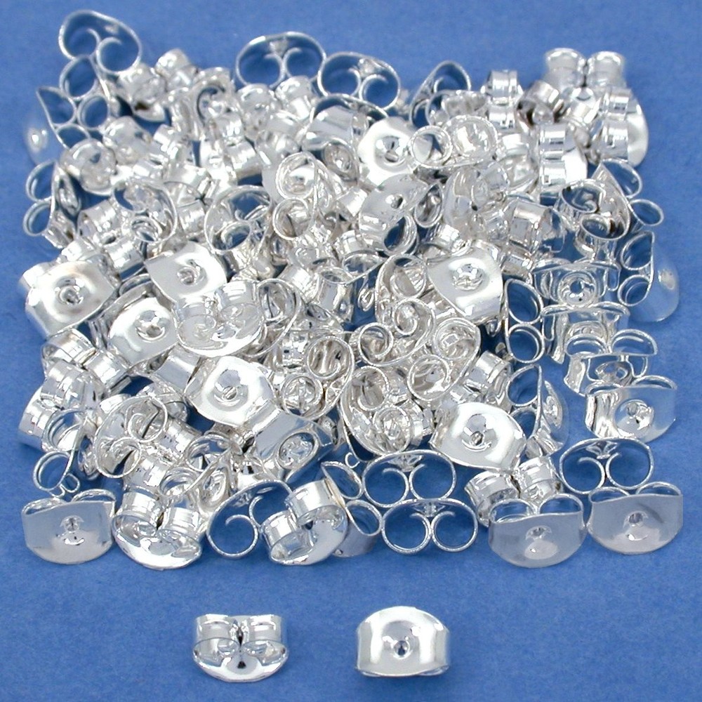 100 Silver Plated Medium Earring Backs 5mm