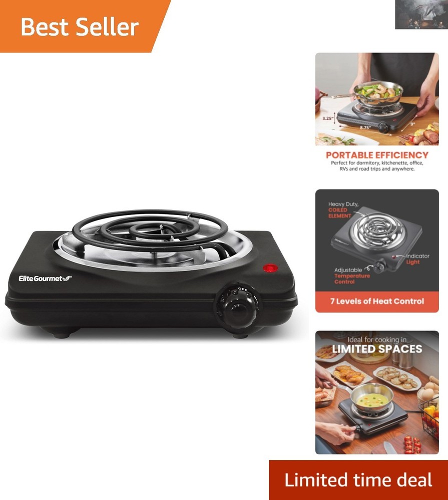 Compact Electric Hot Plate - 1000W Single Coiled Burner with Temperature Control
