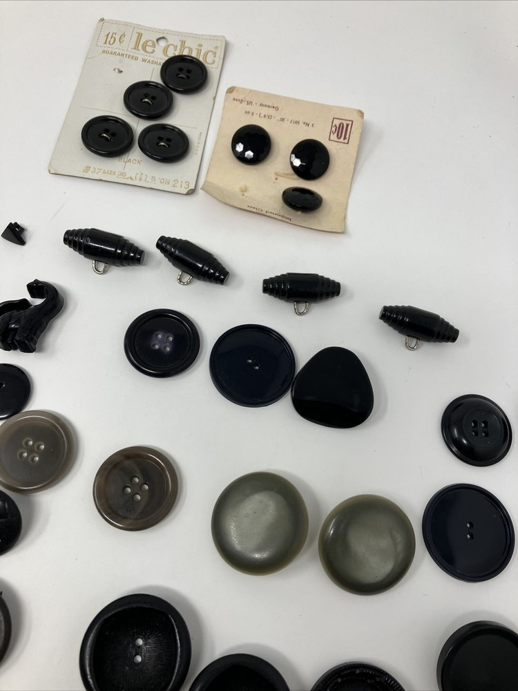 Vintage Button Lot Black Gray Mixed Lot
