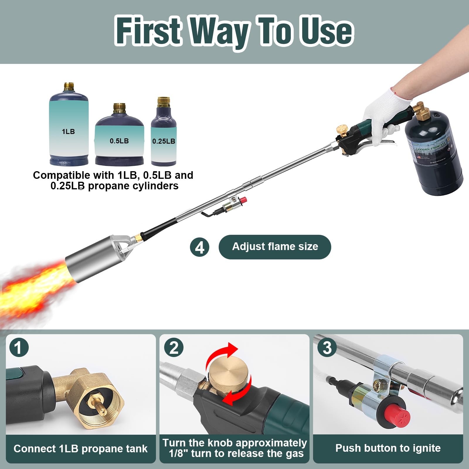 Propane Weed Torch with 10FT Hose Regulator&1800000 BTU&Self Igniting&Converter