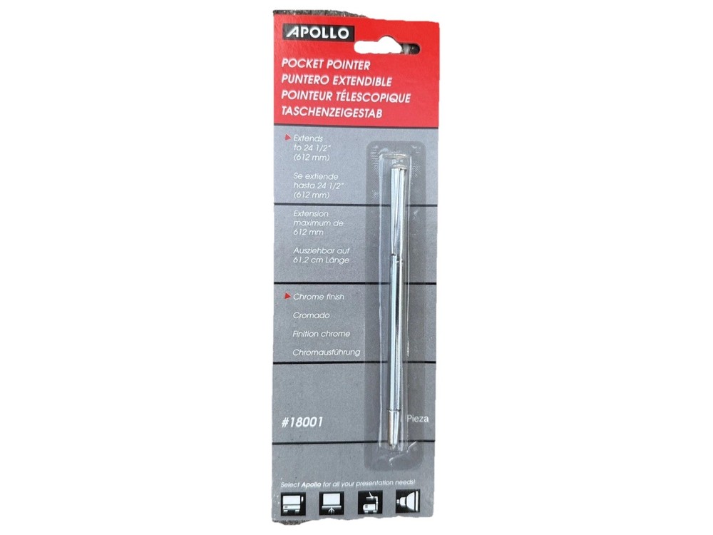 Apollo 18001 Chrome-Finished Pen-Sized Pocket Pointer with Clip 24.5"