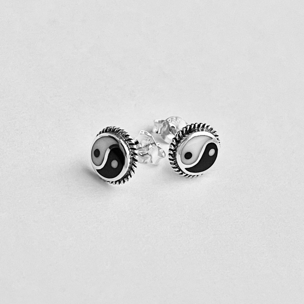 Sterling Silver Yin and Yang Earring with Braid, Silver Earrings, Stud Earring