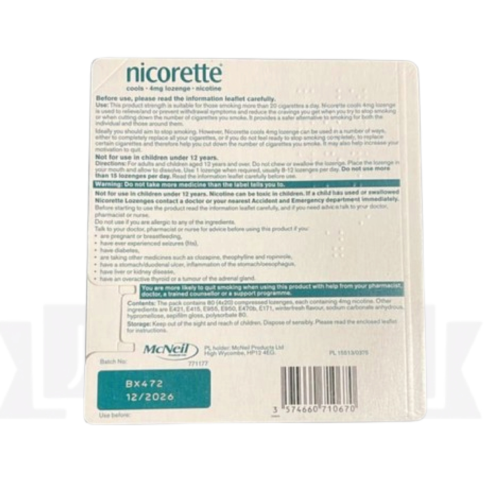 6 X Nicorette Cools 4mg Lozenge Icy Mint 2X40 Lozenges PACK OF 6