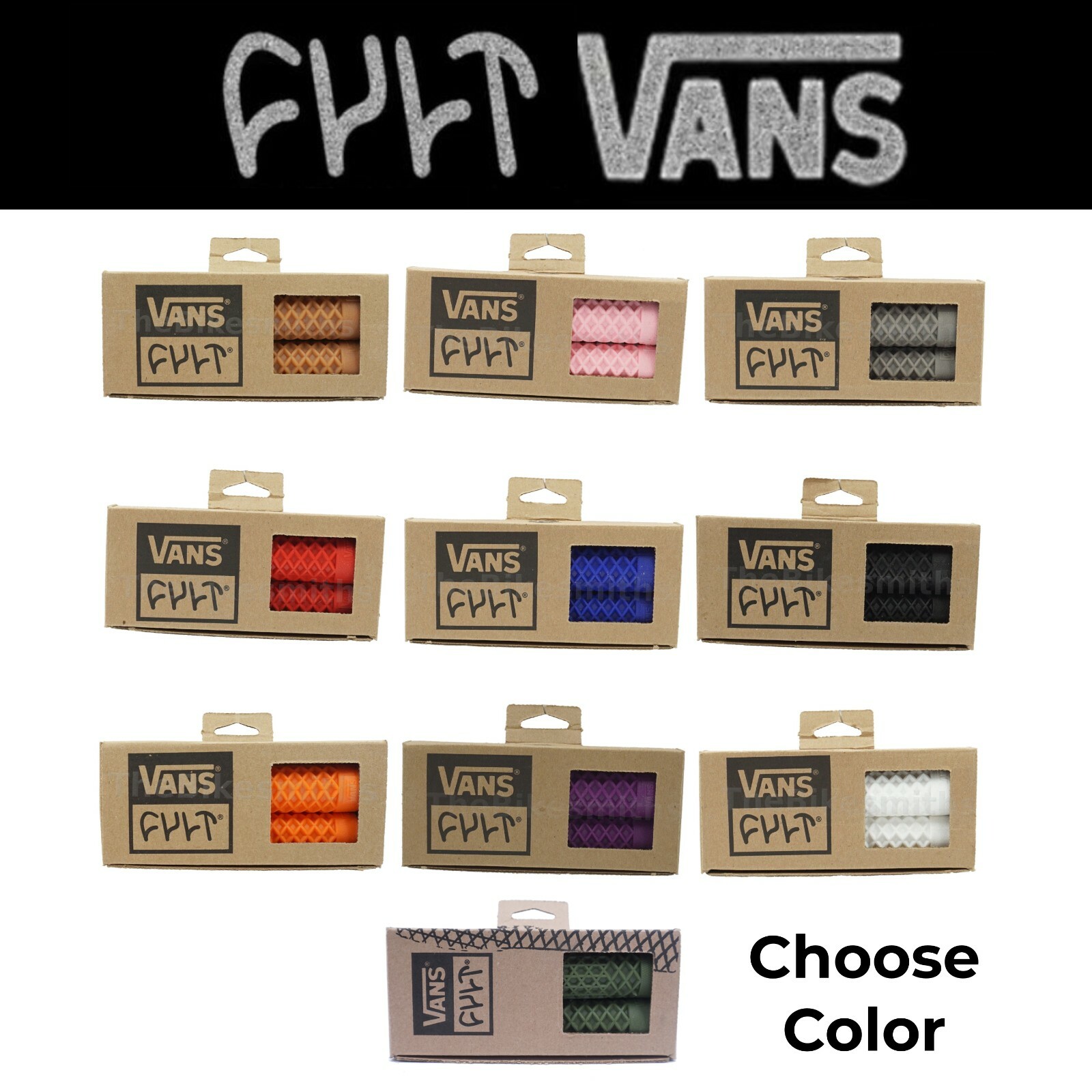 ODI Vans x Cult Flangeless BMX Grips Waffle Design Long 143mm Length Soft Bike