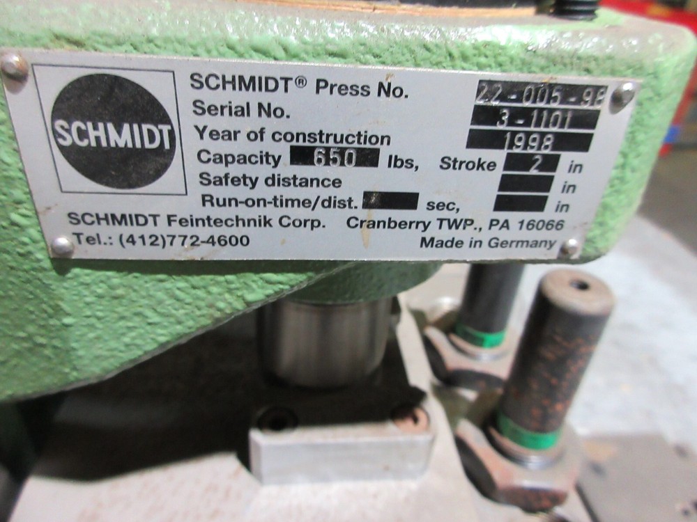 SCHMIDT PNEUMATIC PRESS 2" STROKE TYPE 22 / 22-005 650LB CAPACITY #C