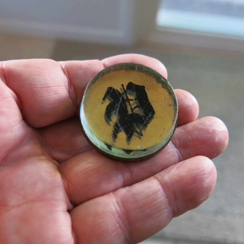 Bridle Rosette Brass Glass with Initial “D” [3908]