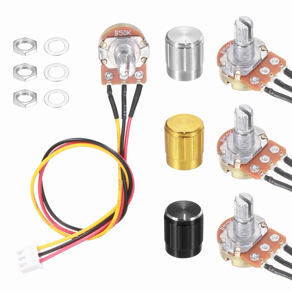 3Pcs WH-148 Potentiometer 3Pins B50K±20% Ohm Variable Resistor with 3 Knobs