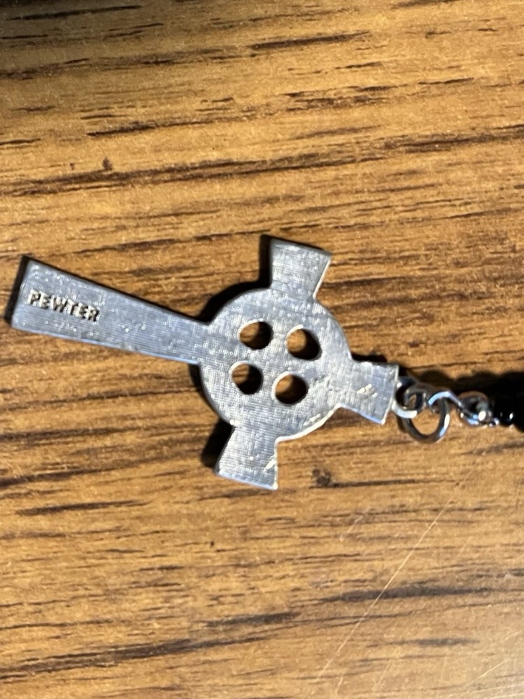 Purple & Black Agate Rosary with a 1.75 Celtic Pewter Cross L-J