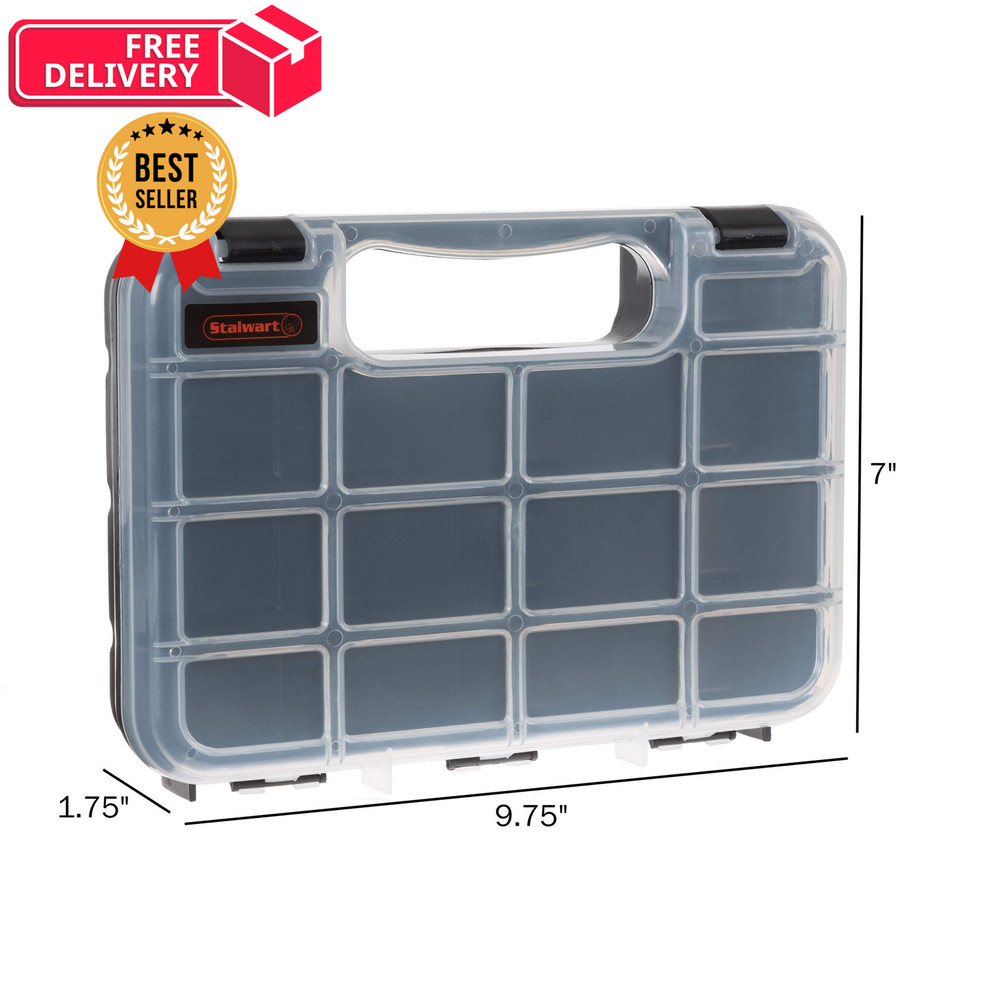 Hardware Organizer Box with Dividers - 14 Compartment Small 14 Bin, Black