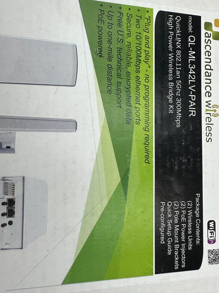 Asendance Wireless QL-ML342LV-Pair Wireless Bridge Kit Includes 2 units