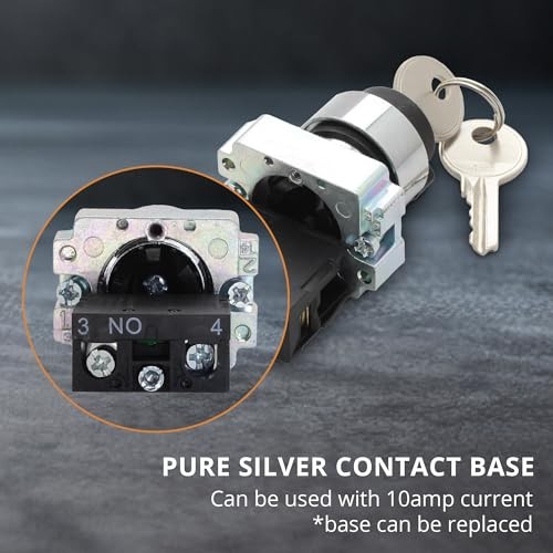 2 Position Maintained Selector Rotary Key Switch - Self-Lock Switch, 4 Pack