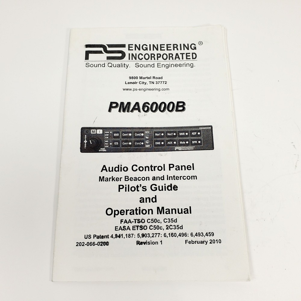 PMA6000B Audio Panel Operators and Installation Manual 2010