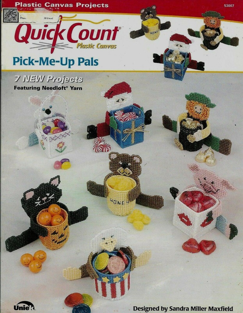 USED PICK ME UP PALS SANTA EAGLE BUNNY CAT BASKETS PLASTIC CANVAS PATTERN BOOK