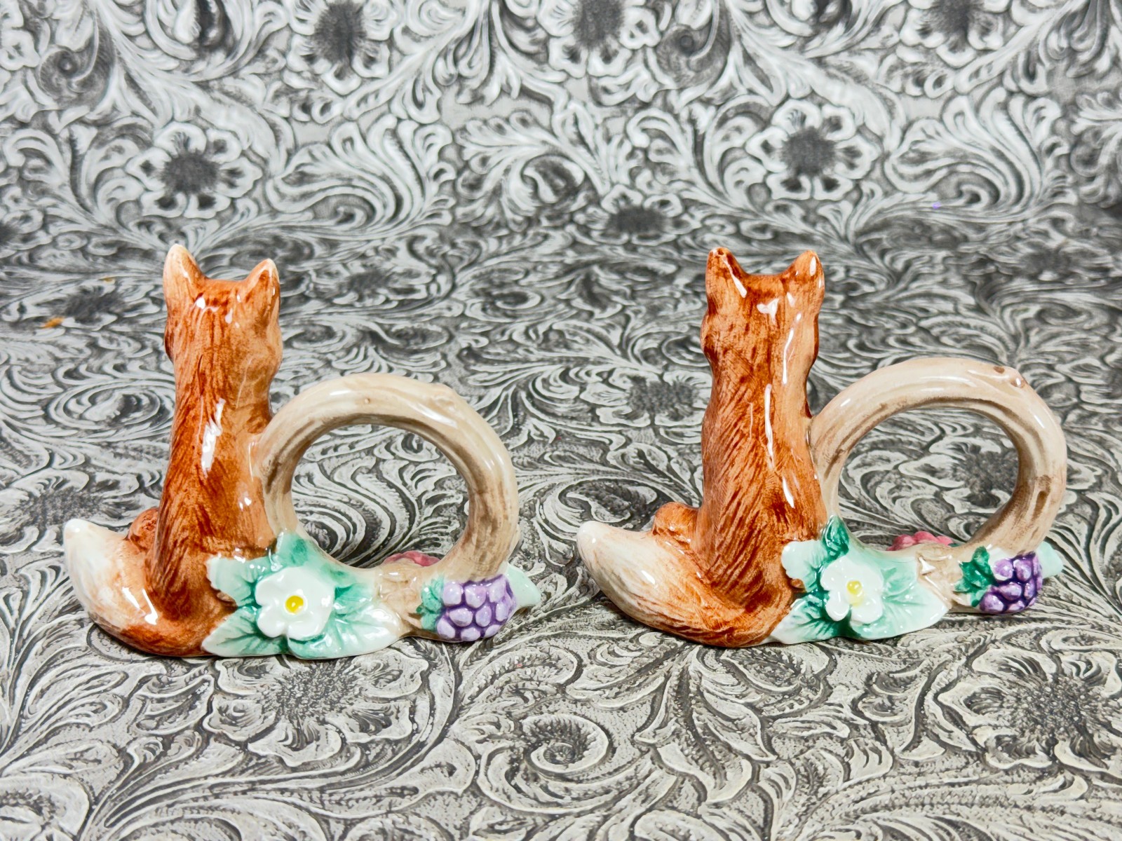 Vintage Fitz & Floyd Reynard The Fox Napkin Rings 1990 Woodland FF Christmas