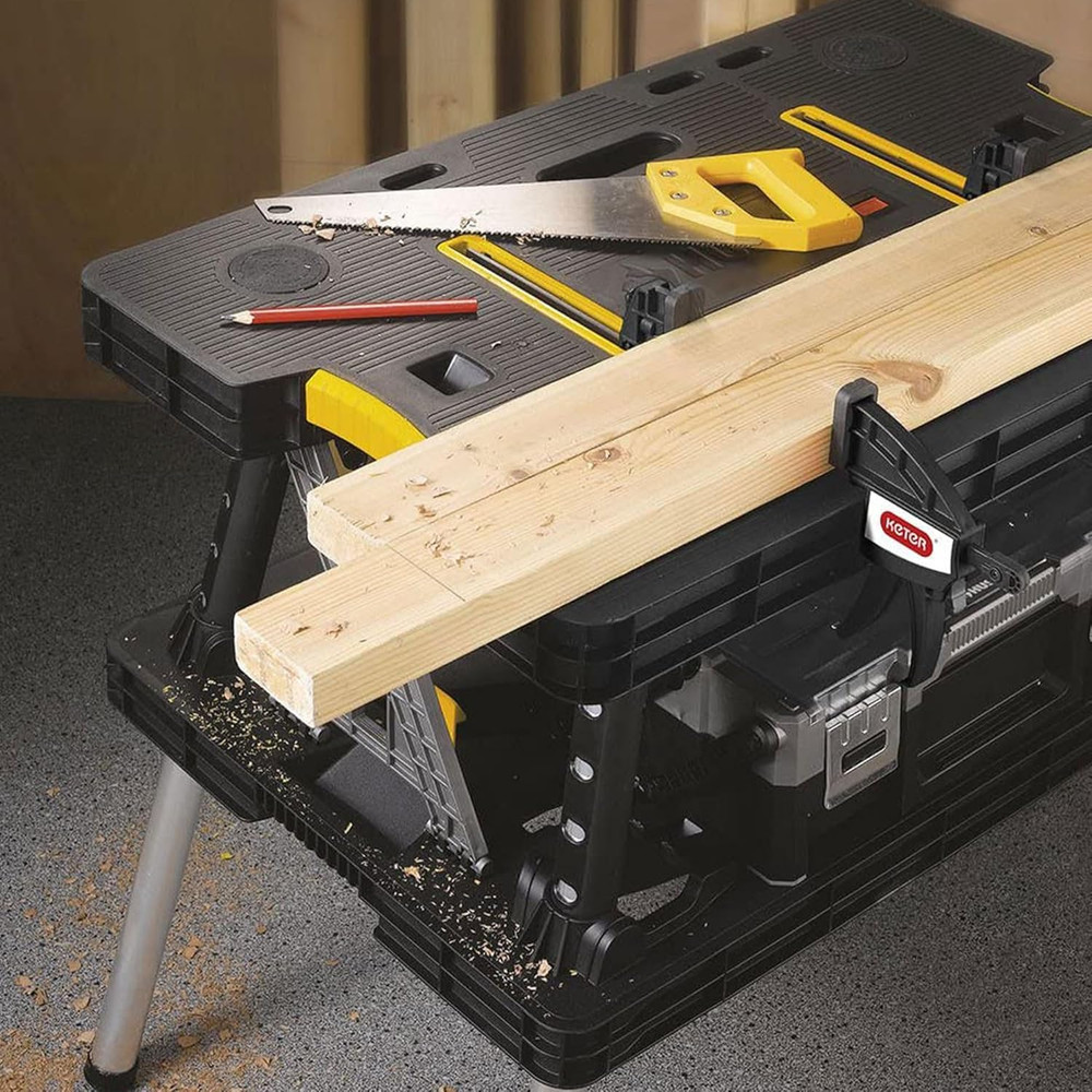Keter Heavy-Duty Folding Workbench with 1,000 Pound Capacity - Foldable Work Tab