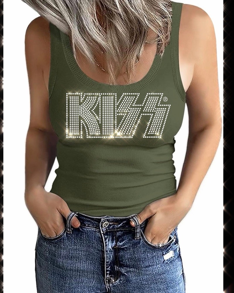 NWT KISS ARMY GREEN CRYSTAL TANK Size L